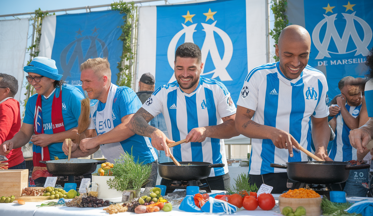 Supporters de l'OM participant à un défi culinaire