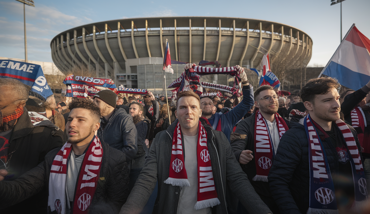 Fans passionnés de l'OM unis dans une ambiance participative chaleureuse