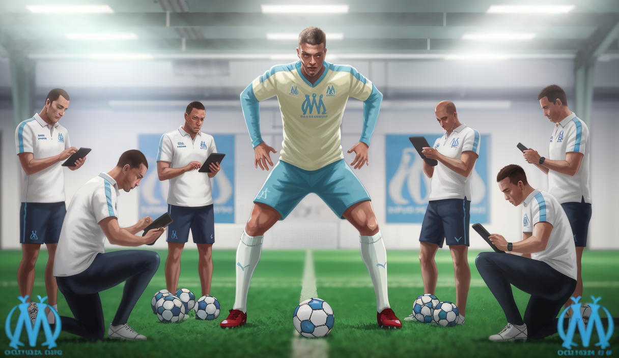 Léo Balerdi en pleine séance de réathlétisation avec le staff médical de l'OM