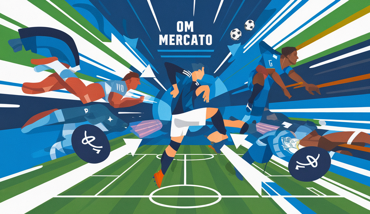 Illustration du mercato de l'OM avec transferts de joueurs de football