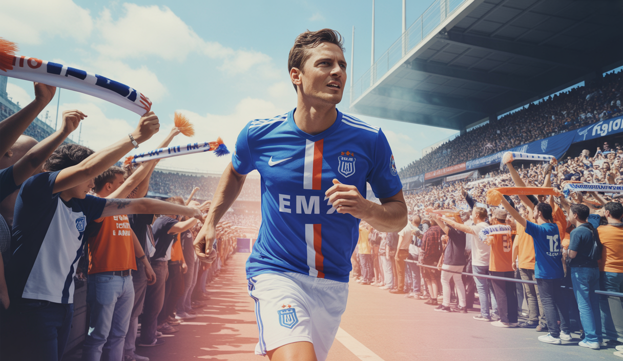 Illustration dynamique d'Adrien Rabiot portant le maillot de l'OM