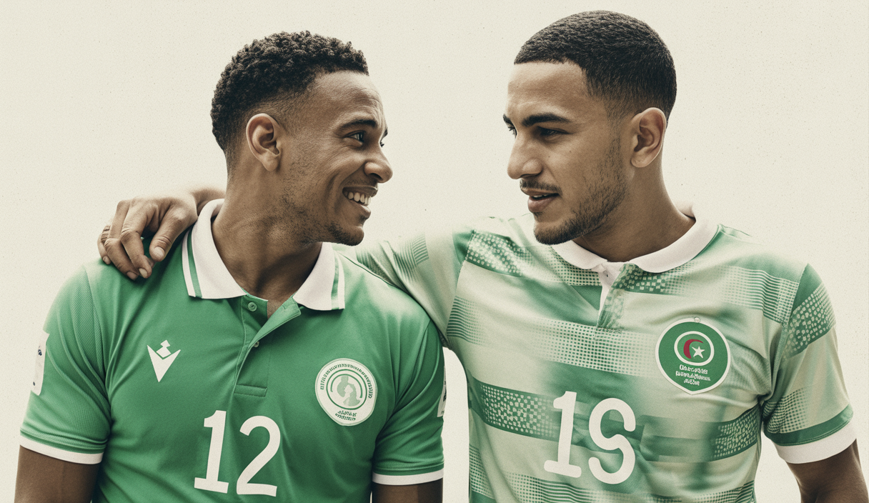 Portraits d'Amine Gouiri et Ismaël Bennacer avec des éléments algériens