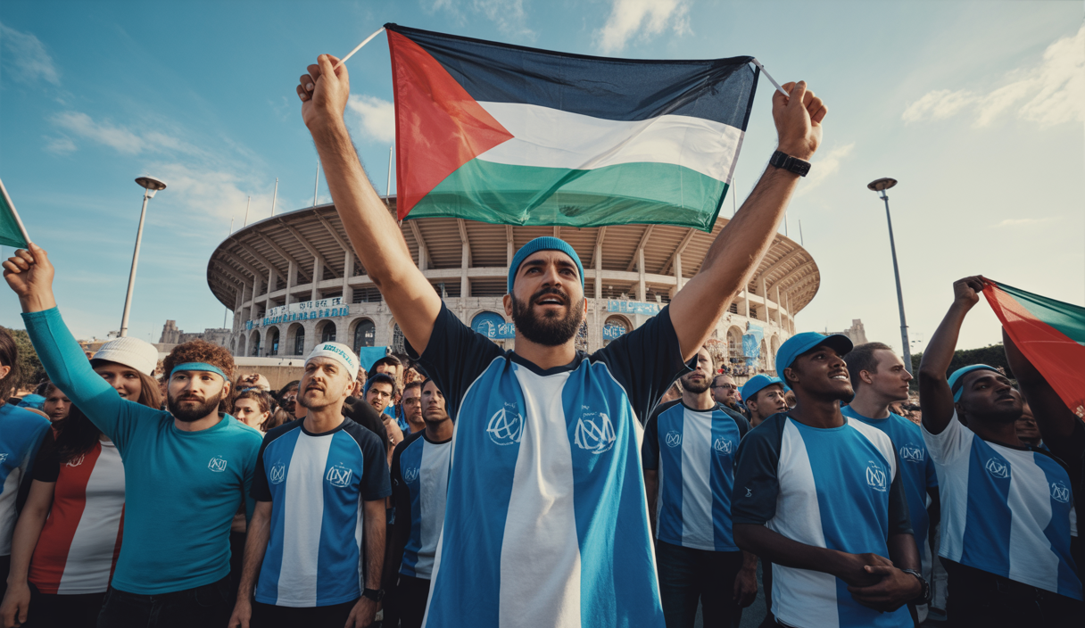 Supporters de l'OM exprimant leur solidarité avec la Palestine.