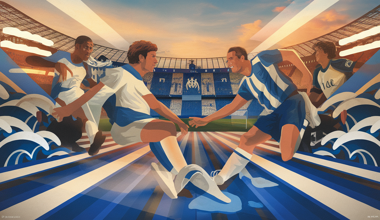 Image montrant des anciens joueurs de l'OM influençant l'identité du club