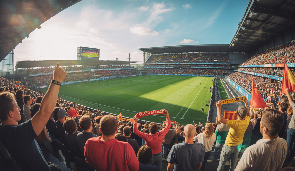 Vue spectaculaire d'un stade de football bondé avec une ambiance électrisante.