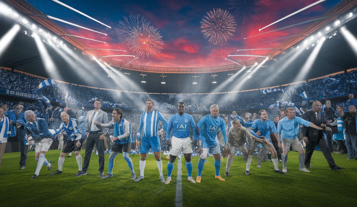 Une scène vivante du Match des Légendes de l'OM entourée de supporters en liesse
