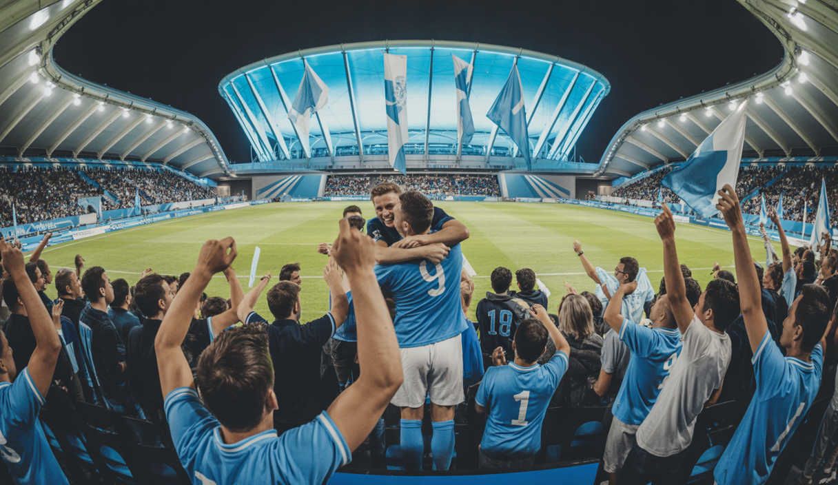 Stade animée avec supporters de l'Olympique de Marseille célébrant