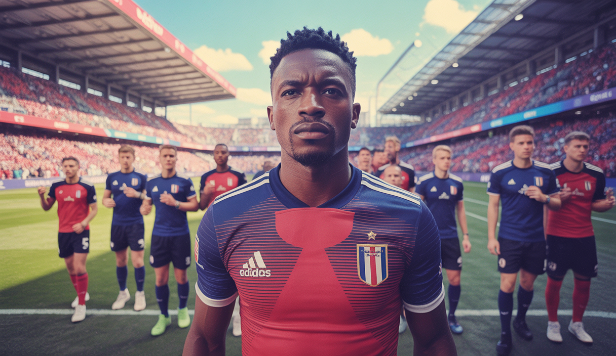 Stade de football dynamique avec focus sur Ismaël Koné