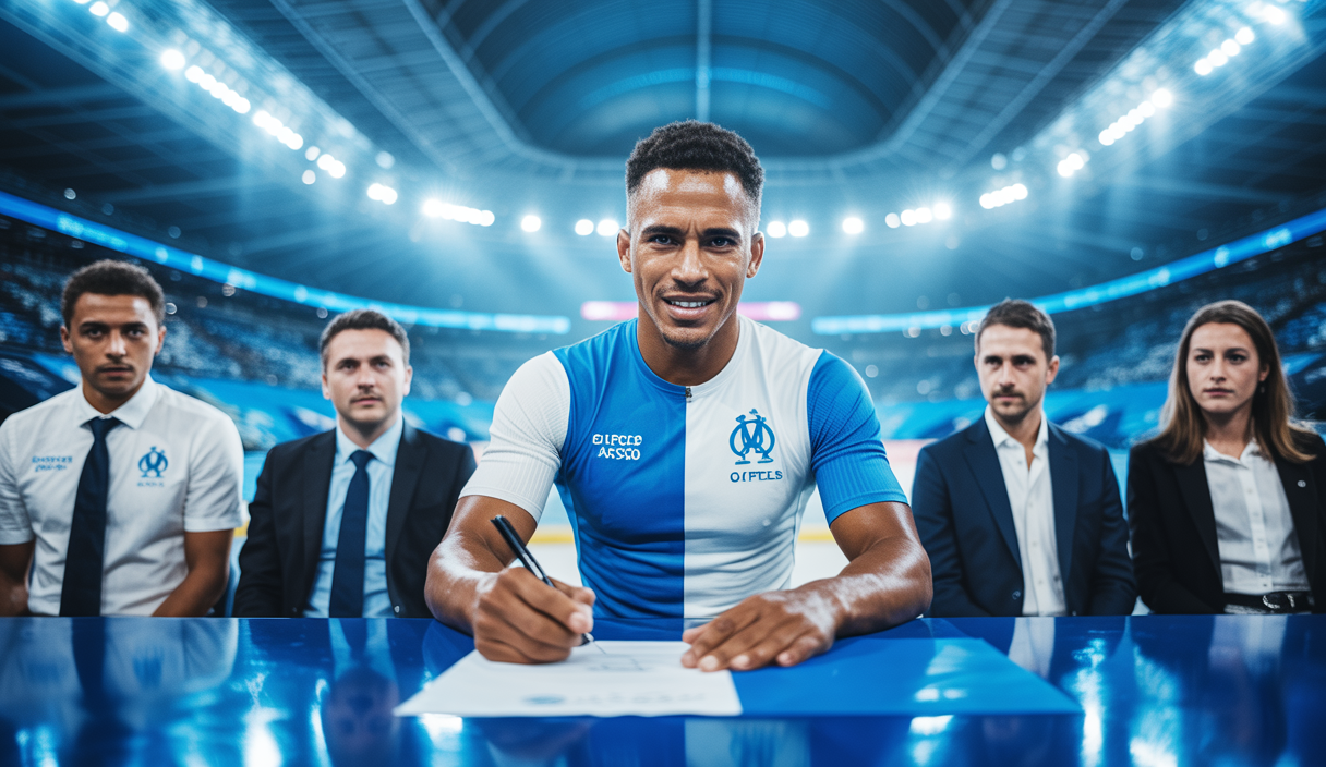 Angel Gomes lors de sa signature avec l'Olympique de Marseille