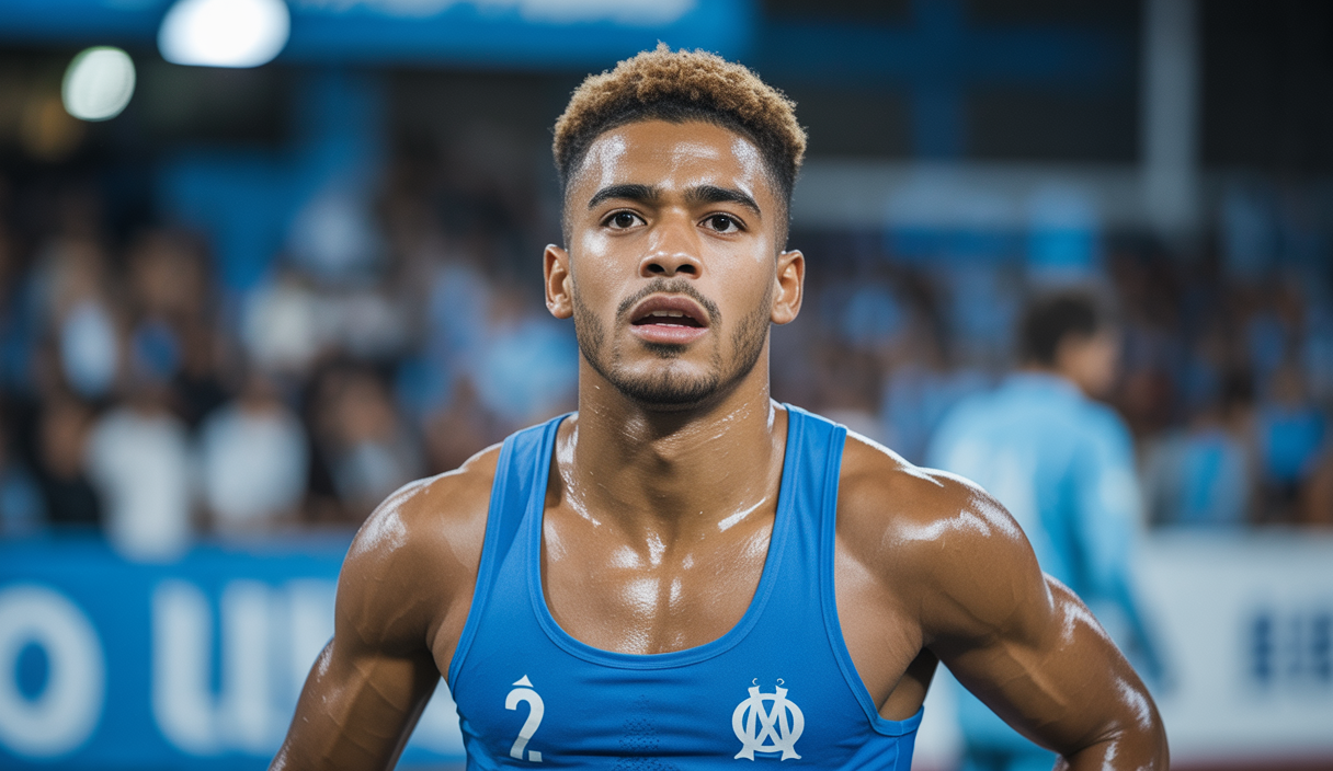 Bilal Nadir, jeune joueur de l'Olympique de Marseille, s'entraîne intensément lors de la préparation estivale de l'équipe.