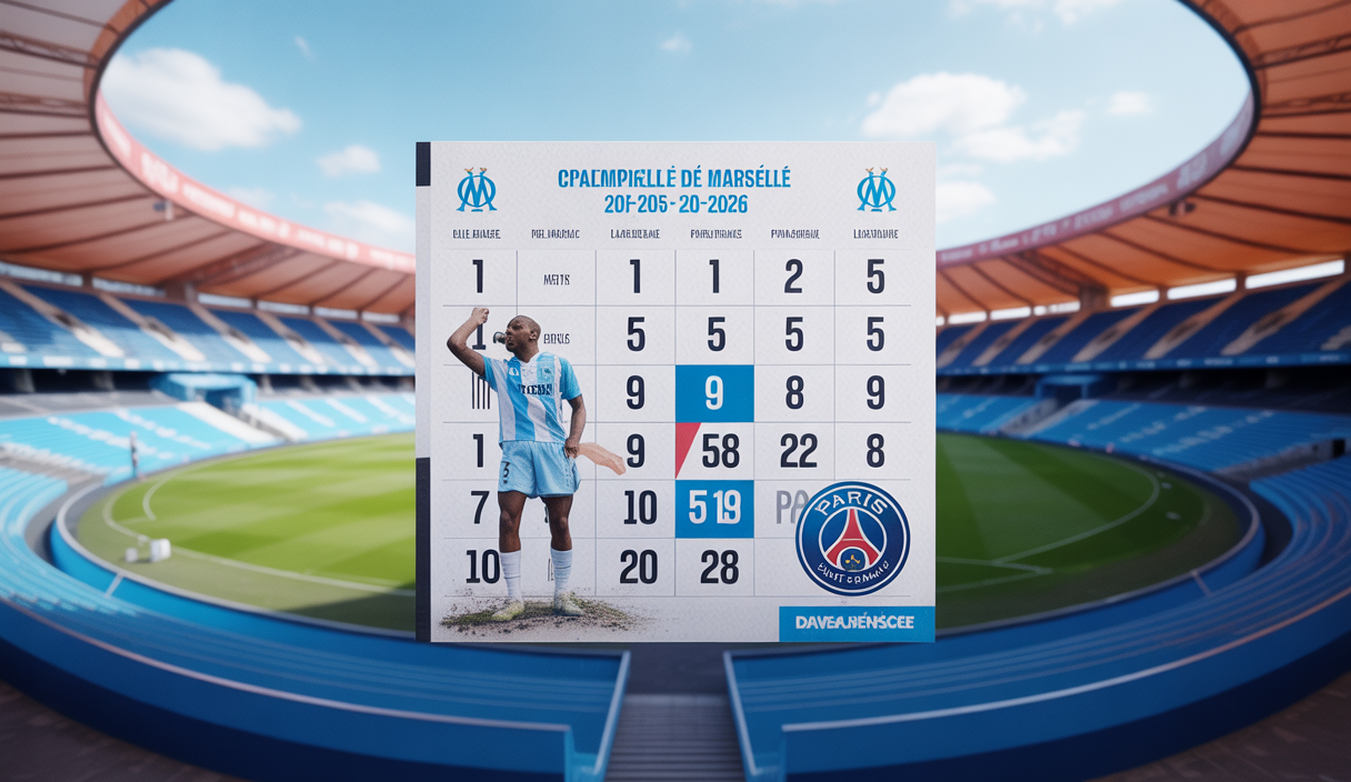 Calendrier officiel de l'Olympique de Marseille pour la saison 2025-2026 avec début à Rennes et matchs clés en Ligue 1