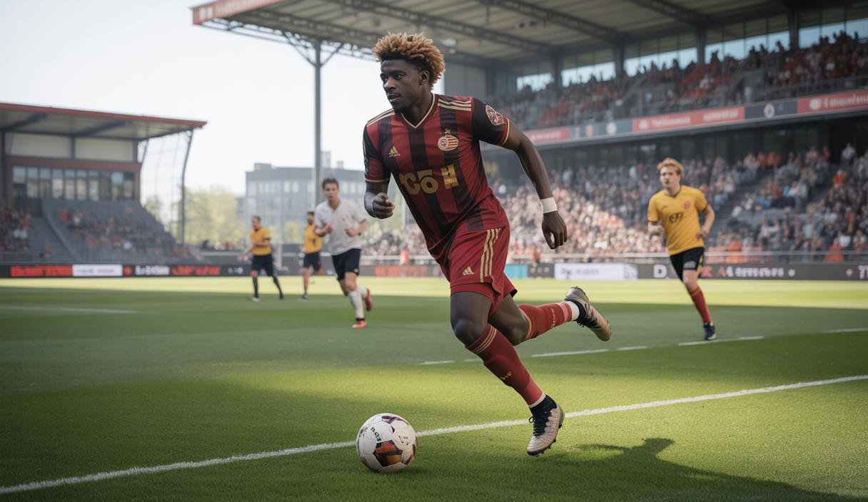 Johan Bakayoko portant le maillot du PSV Eindhoven, dribblant avec le ballon lors d'un match de football professionnel.
