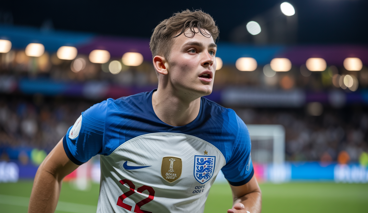 Jonathan Rowe, jeune ailier anglais de l'OM, célèbre son but décisif lors de la finale de l'Euro Espoirs 2025 contre l'Allemagne.