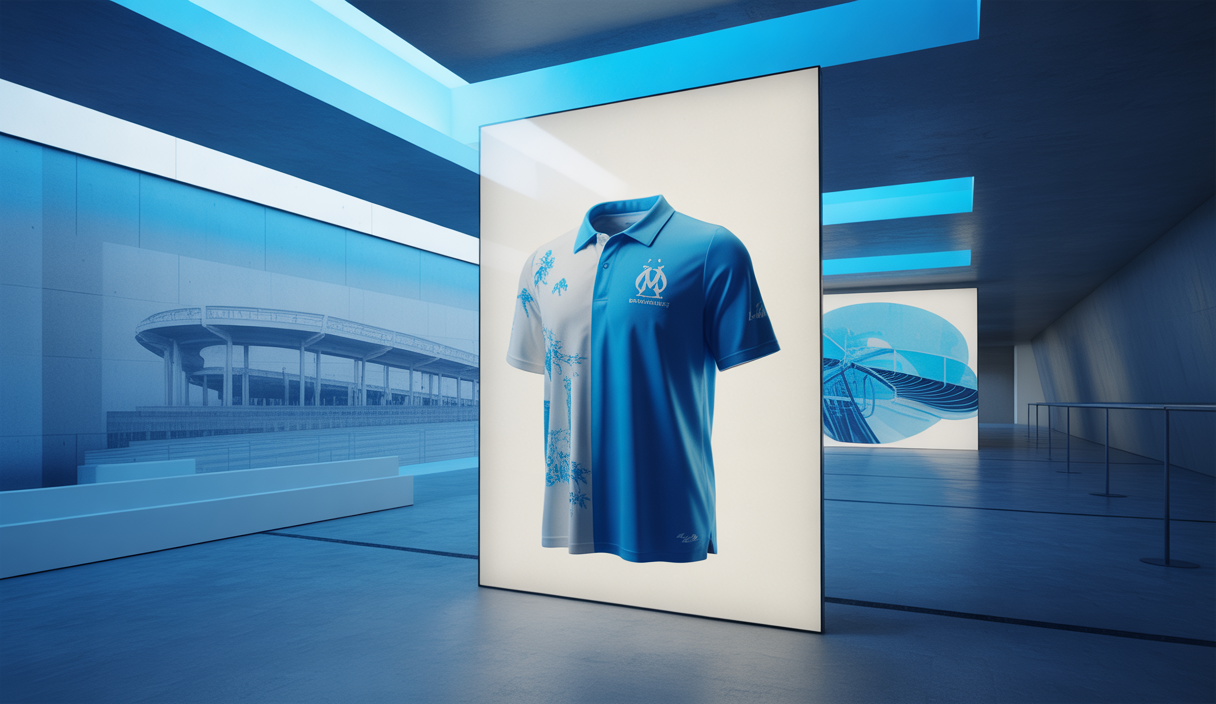 Image du maillot domicile 2025/2026 de l'Olympique de Marseille, célébrant l'identité marseillaise