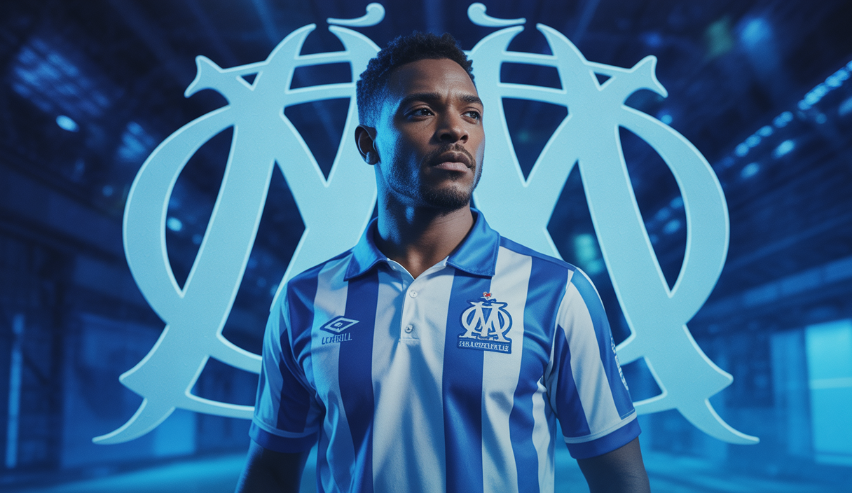 Maillot de l'Olympique de Marseille 2025/2026 avec design vintage et symboles historiques