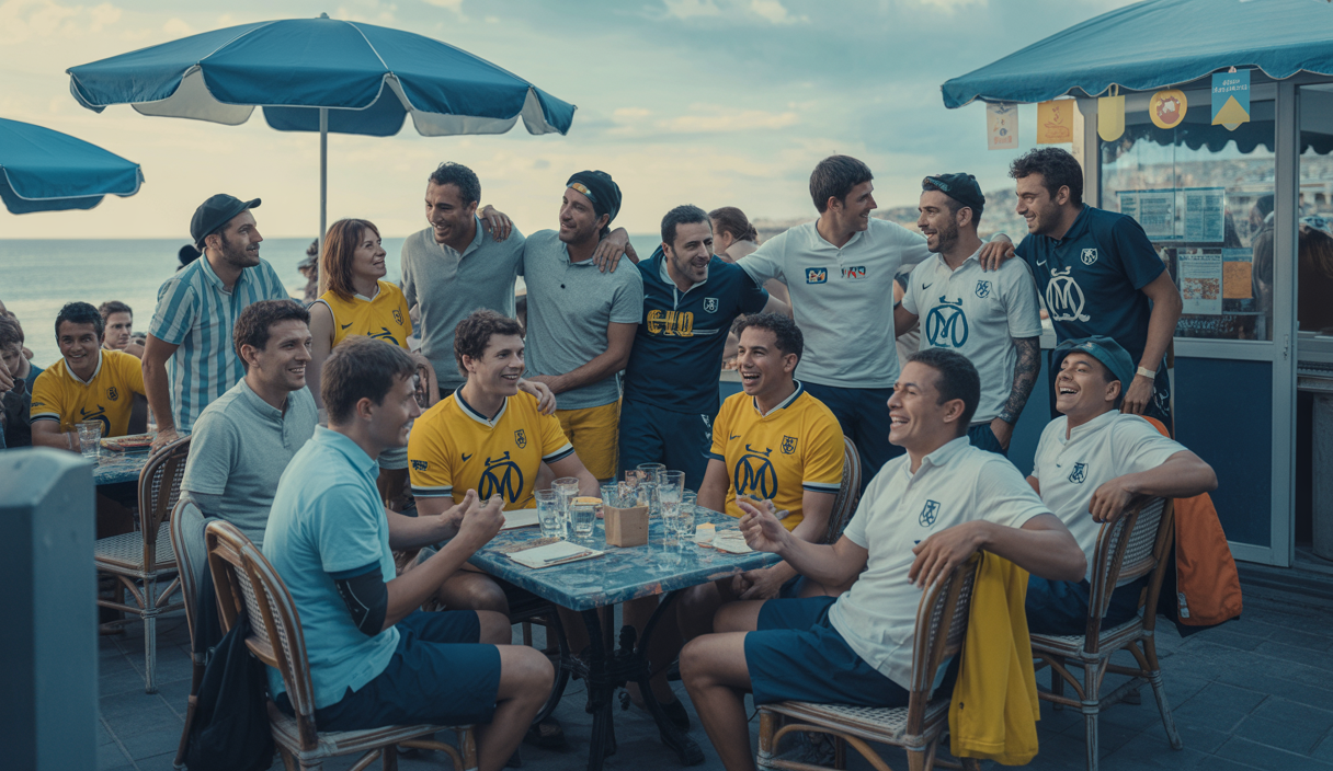 Image vibrante de l'événement organisé par l'Olympique de Marseille au Bistrot Plage, illustrant la forte connexion avec les supporters.