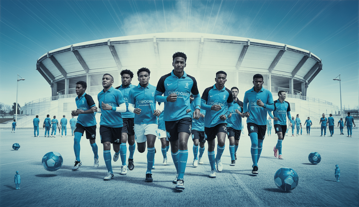 Jeunes footballeurs de l'Olympique de Marseille en plein entraînement.