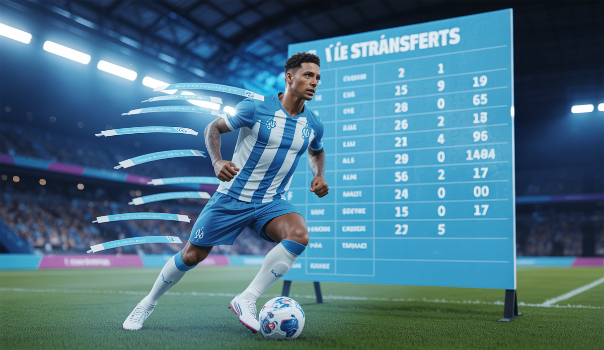 Image dynamique illustrant les transferts et stratégies de l'Olympique de Marseille en 2025