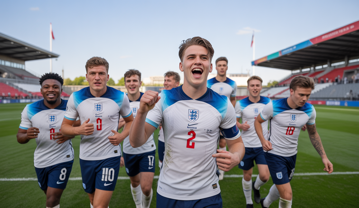 L'équipe d'Angleterre des moins de 21 ans célèbre sa victoire à l'Euro 2025 après un match intense contre l'Allemagne, avec Jonathan Rowe marquant le but décisif en prolongation.