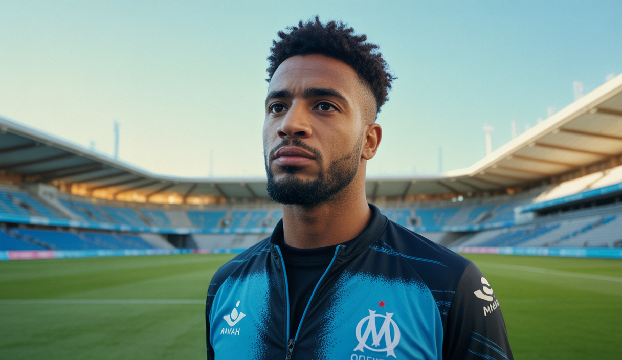 Portrait d'Azzedine Ounahi, milieu de terrain marocain refusant une offre de transfert à Spartak Moscou en 2025, affichant une détermination sportive forte