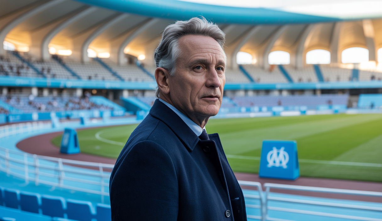 Frank McCourt au stade Vélodrome lors d'un match de l'Olympique de Marseille, illustrant son investissement massif pour les ambitions européennes du club